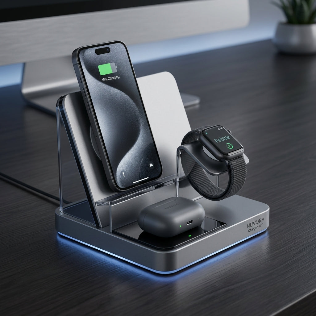 NUVORA ChargeHub™ 3-in-1 Magnetic Wireless Charging Station